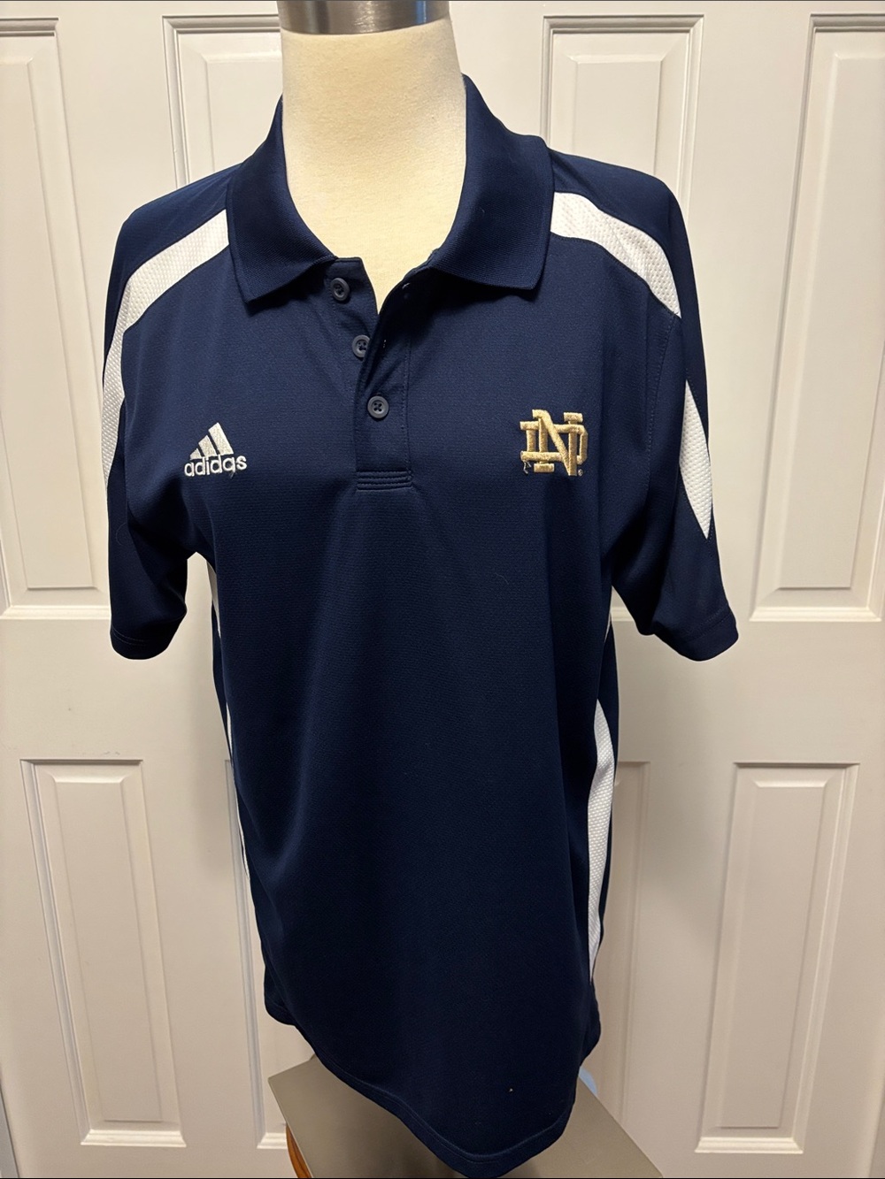adidas Notre Dame Navy Polo with White Panels and Gold ND Logo